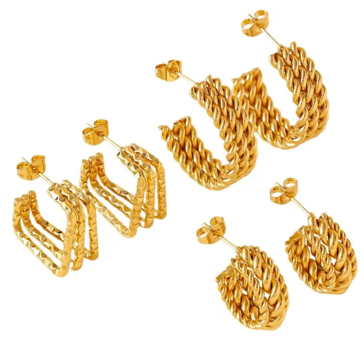 Wholesale Stainless steel twisted pattern,  luxurious and sophisticated square titanium steel stud earrings