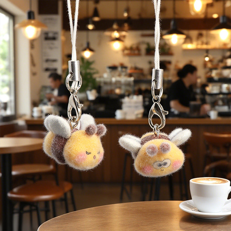 Wholesale Flocking cute cartoon bee keychain