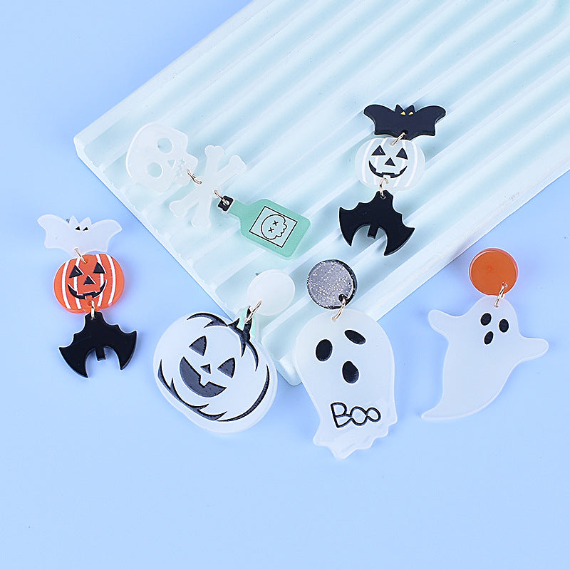Wholesale Acrylic  Halloween  luminous fluorescent pumpkin ghost earrings