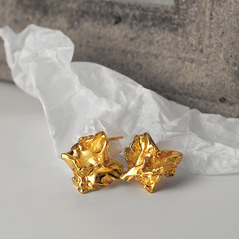 Wholesale Niche Wrinkle Texture Earrings S925 Sterling Silver Tinfoil Texture Earrings ACC-ES-YWE009