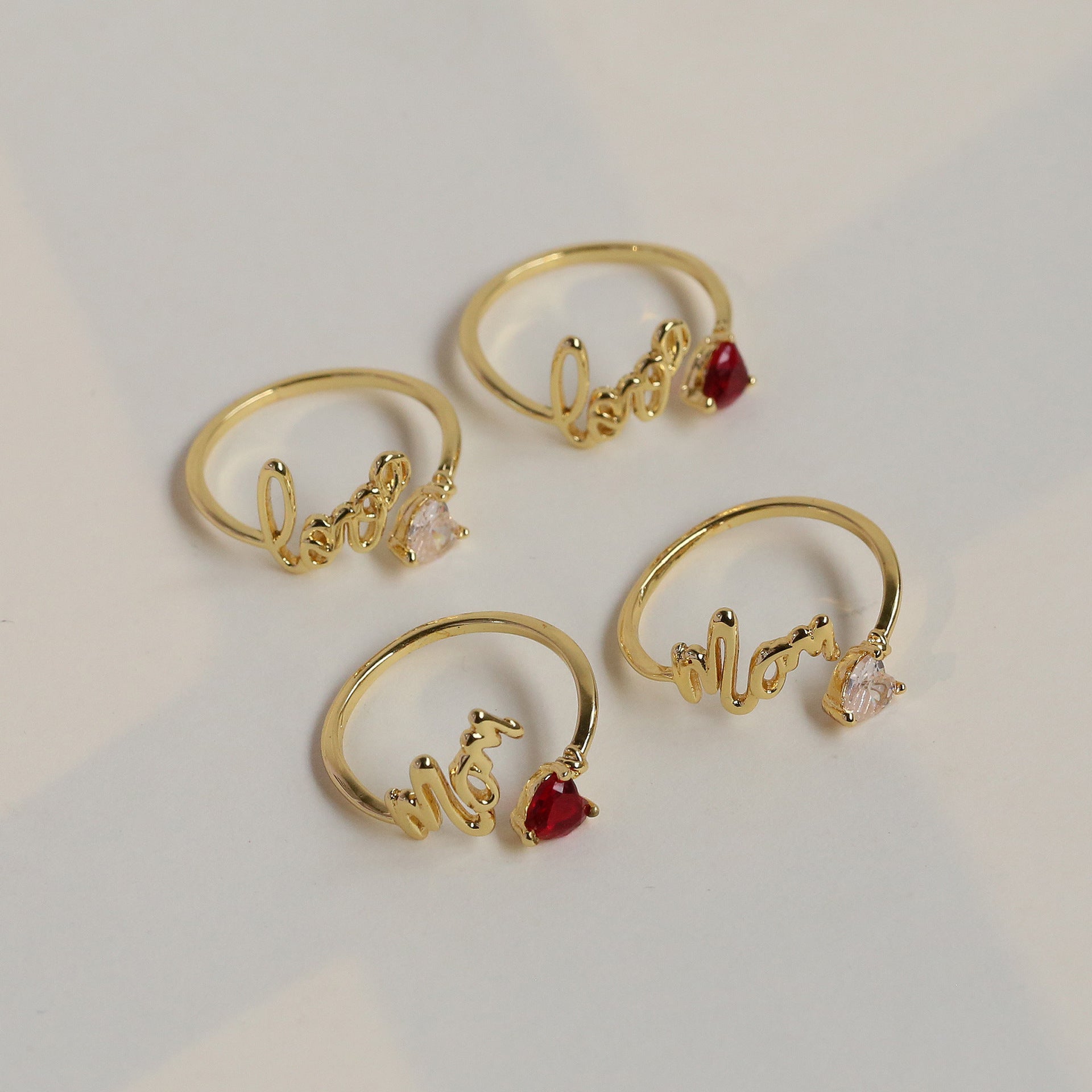 Wholesale  White Zirconium Red Heart Zircon Mother  Mother's Day Gift Opening Ladies Ring