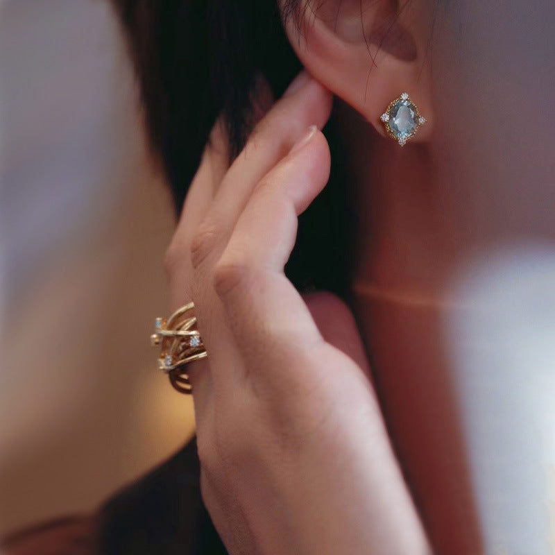 Wholesale Natural aquamarini 18K gold plated 925 sterling silver earrings