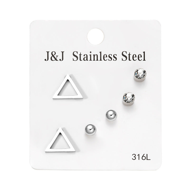 Wholesale 3 pairs of Love Diamond combination card stud earrings suit