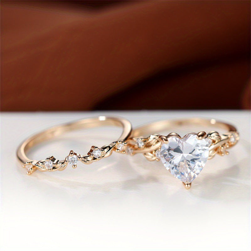 Wholesale Cute Heart Shaped Black Zircon Alloy Ring Set Unisex Trendy Fashion Jewelry Accessory Gift
