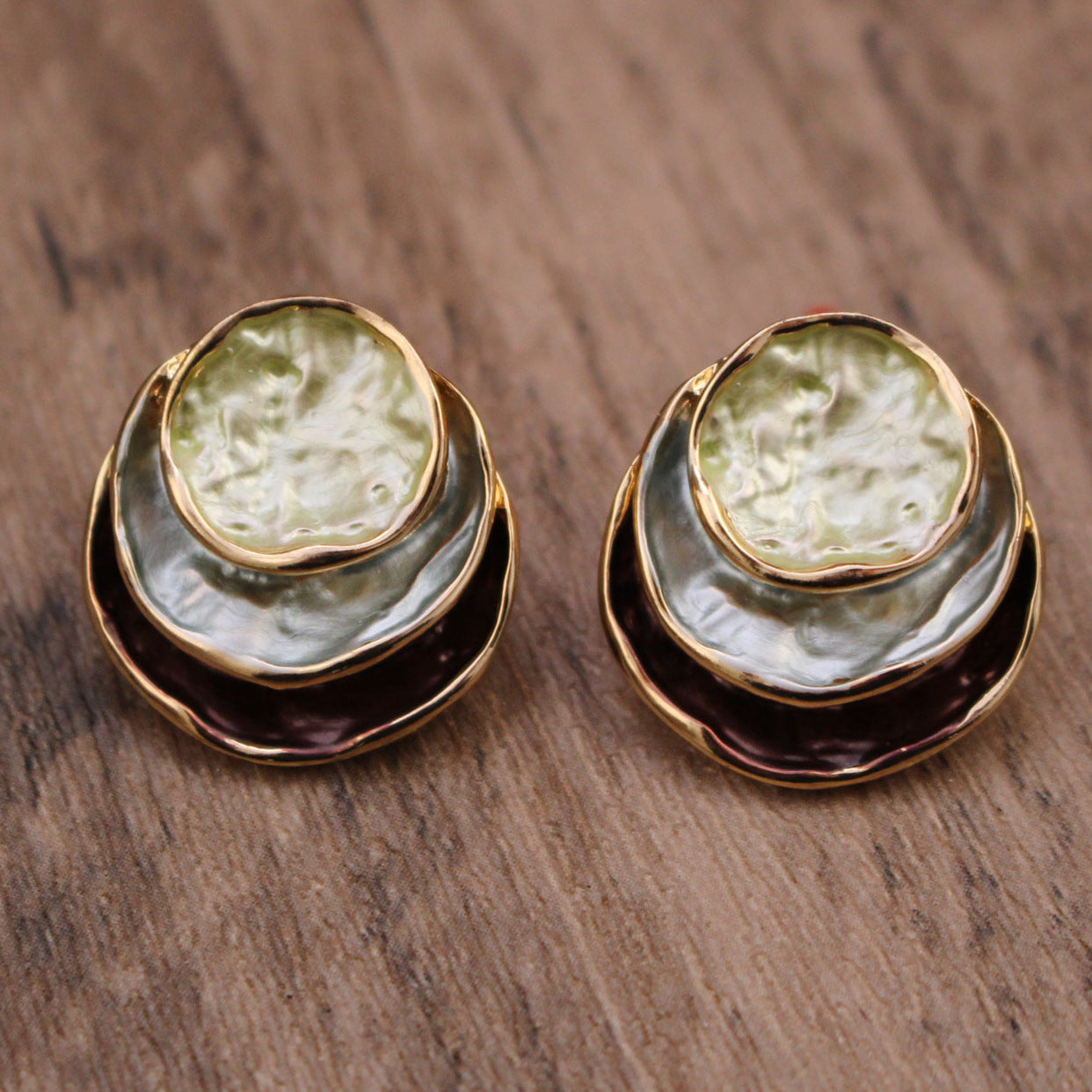 Wholesale  color painting oil three-layer round cake earrings