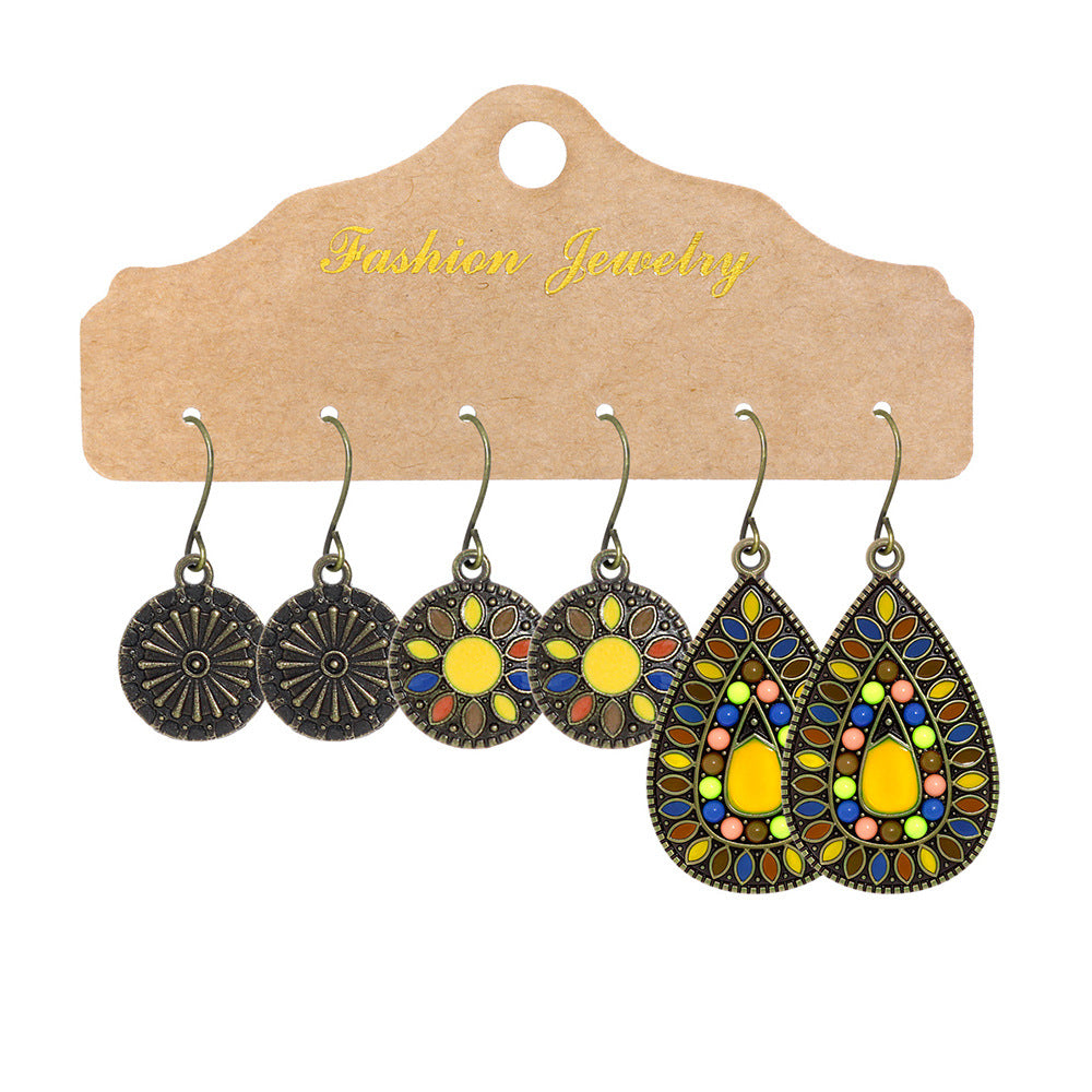 Wholesale Bohemian Floral Geometric Earring Set Zinc Alloy Fashion Accessory for Boutique Resale