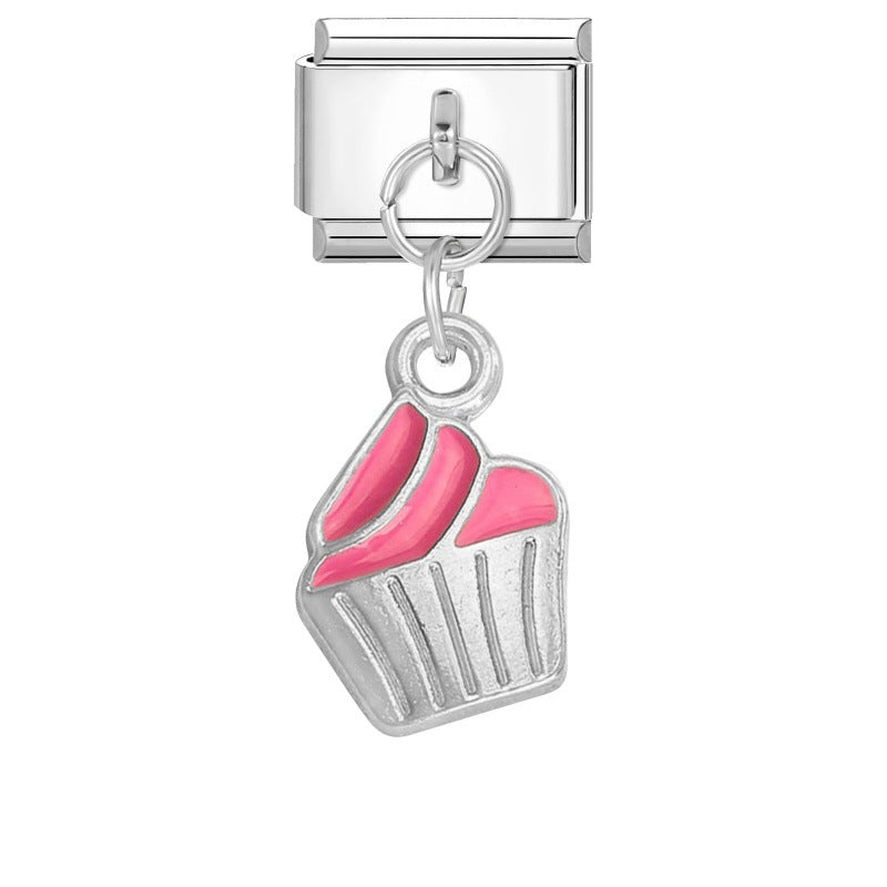 Wholesale  Italian Charm Bracelet 9mm DIY Pink Pendant Creative Stainless Steel Composable Bracelet