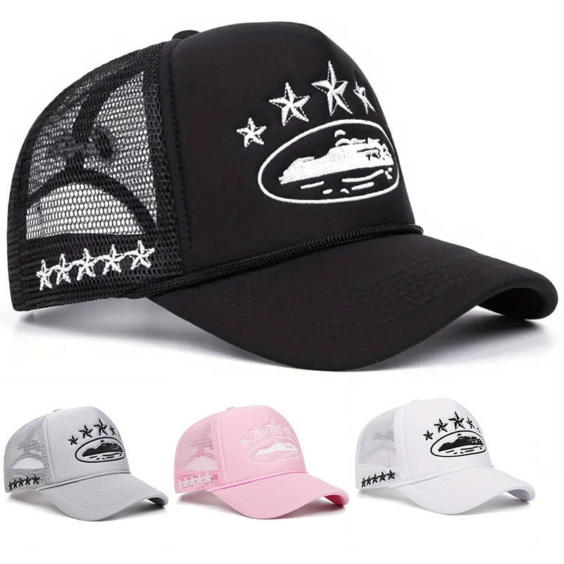 Wholesale Breathable Mesh Trucker Hat With Star Embroidery Summer Outdoor Baseball Cap Adjustable Everyday Style