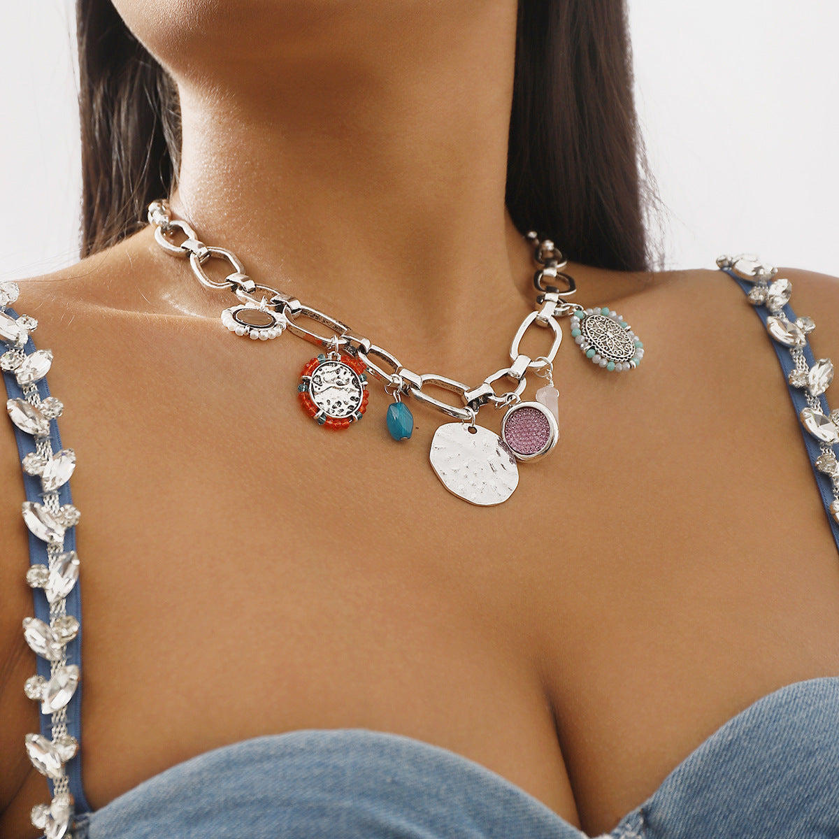 Wholesale Creative Round Brand Pendant Necklace  Geometric Coarse Chain Necklaces