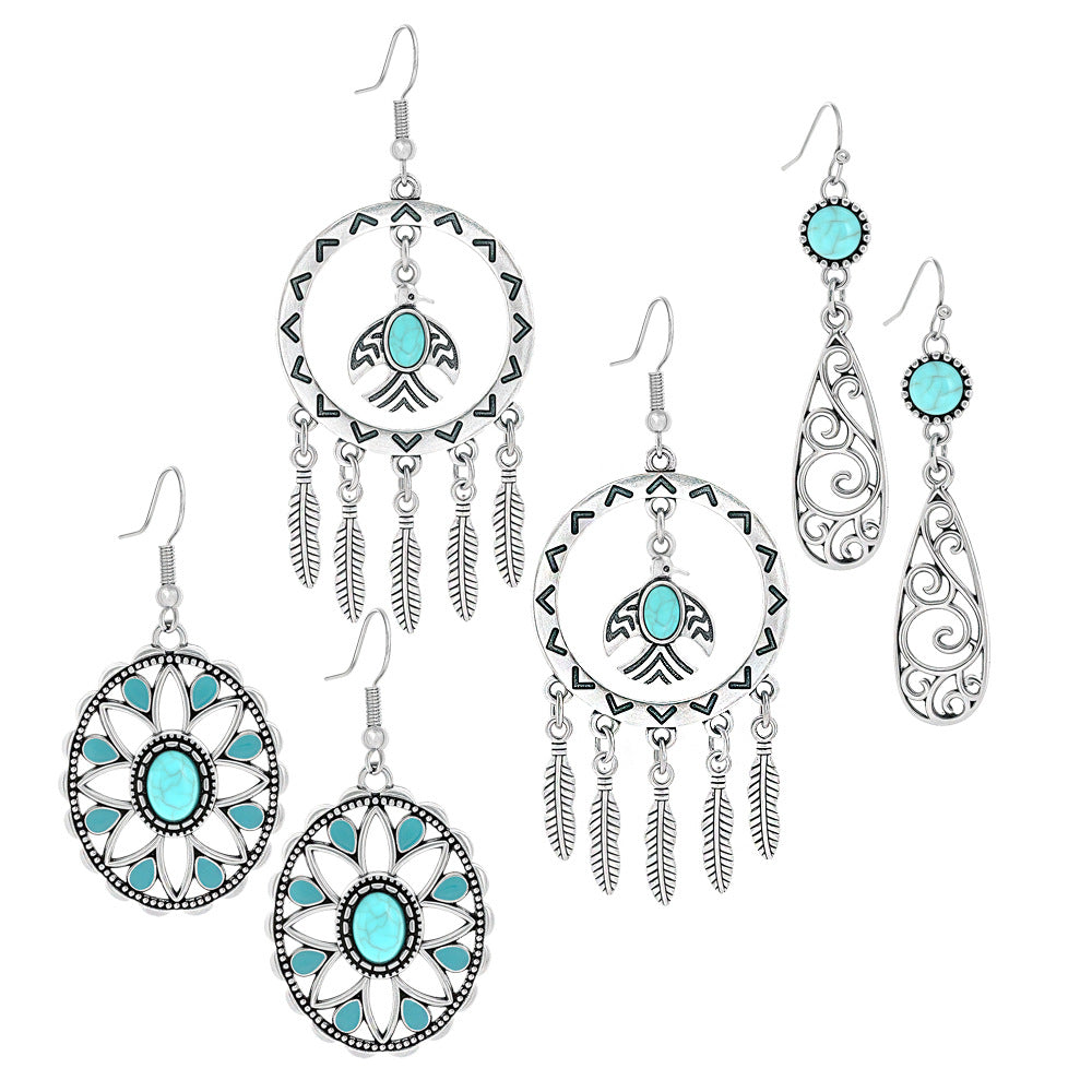 Wholesale Retro Bohemian Turquoise Alloy Earrings Party Wear Fashion Accessory