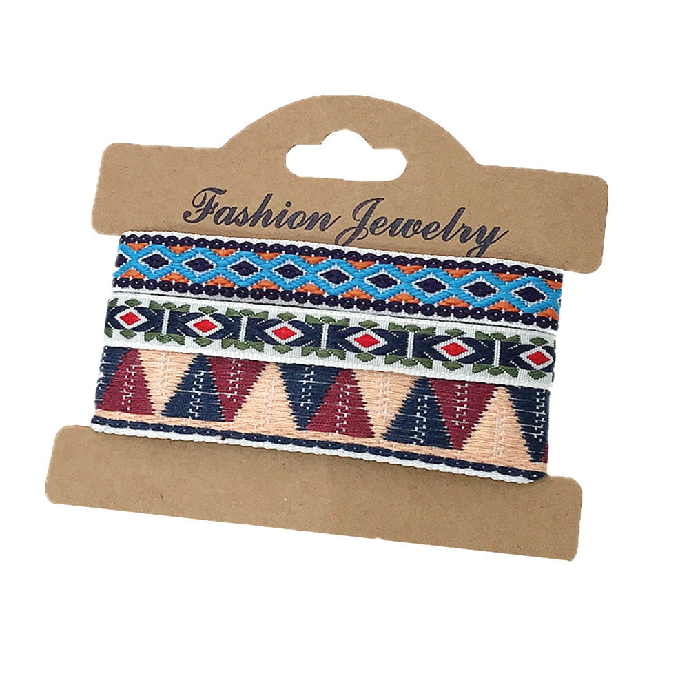 Wholesale 3 Pcs Set Hot Sale Retro Ethnic Bohemian Hand Rope Nepal Colorful Woven Bracelet Jewelry