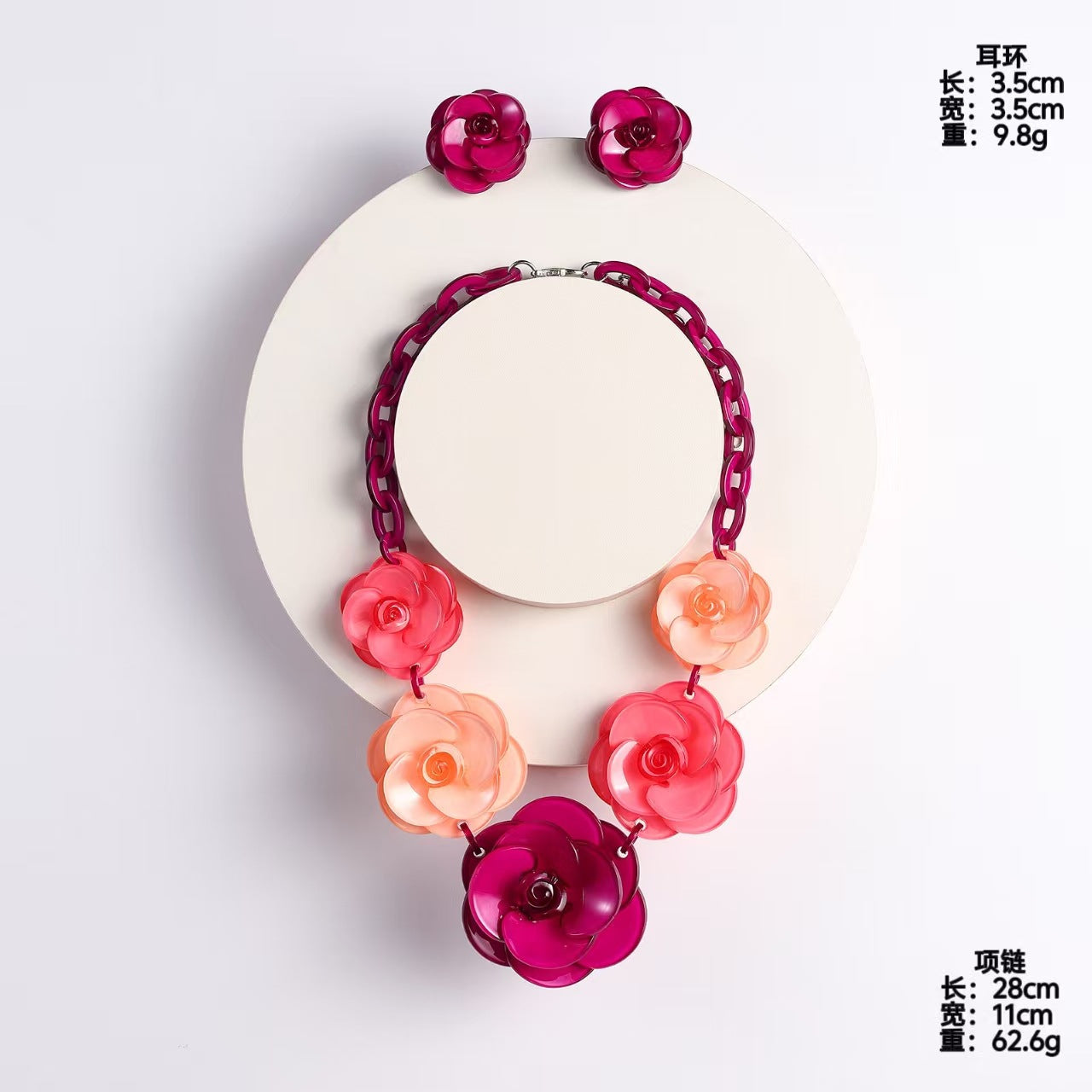 Wholesale Acrylic Flower Necklace and Earring Set,  Creamy Sweet Style,  Fashion Accessory for Boutique Resale