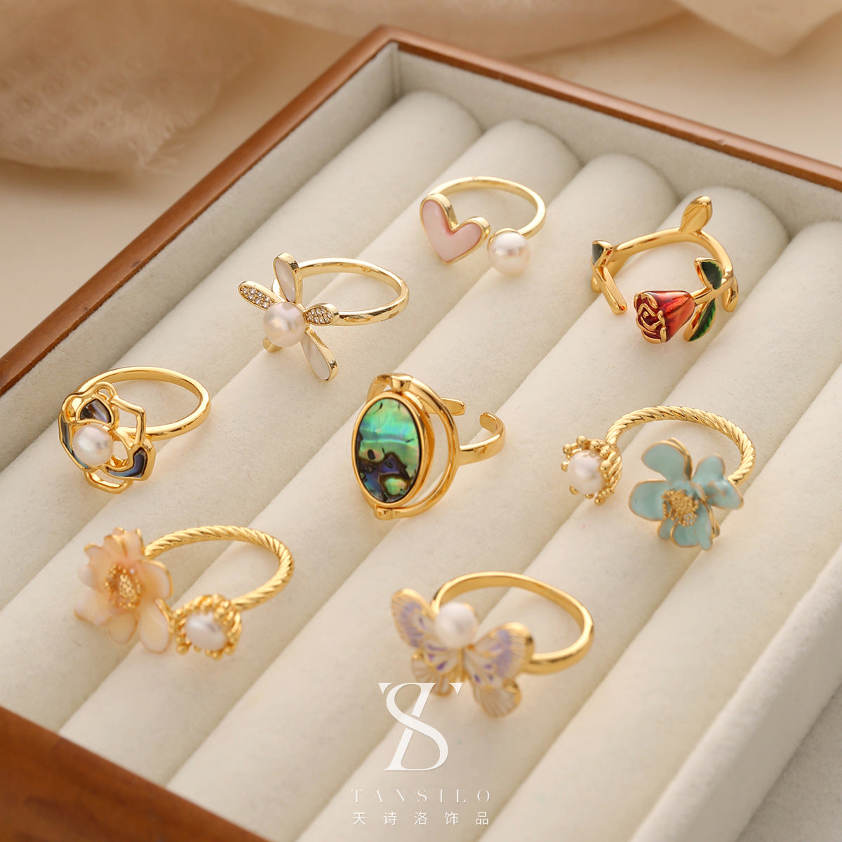 Wholesale Real Pearl Butterfly Ring Opening Ring Adjustable Non-fading Index Finger Ring