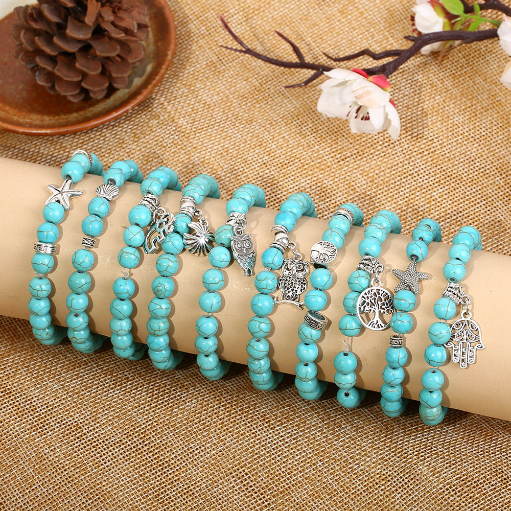 Wholesale Bohemian Turquoise Beaded Bracelet Set for Women,  Fashion Jewelry Accessory Gift