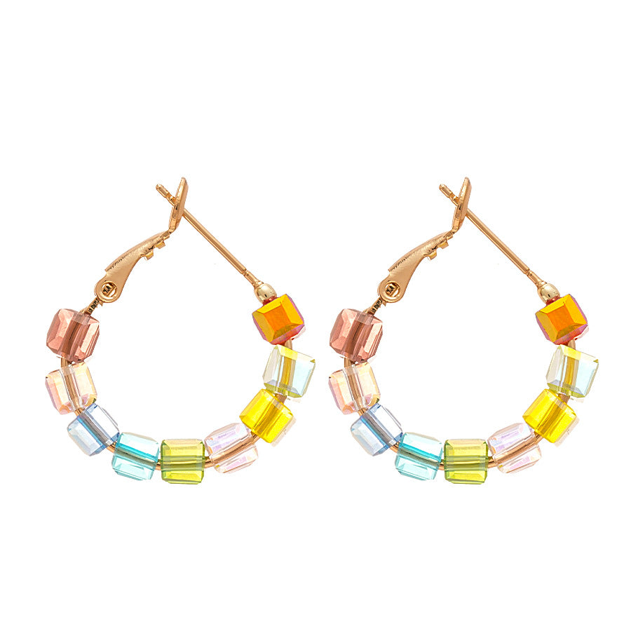 Wholesale colored glass geometric circle silver needle earrings