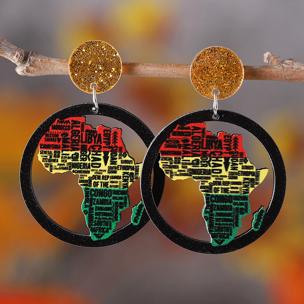 Wholesale Double-sided sequined acrylic wood stitching earrings