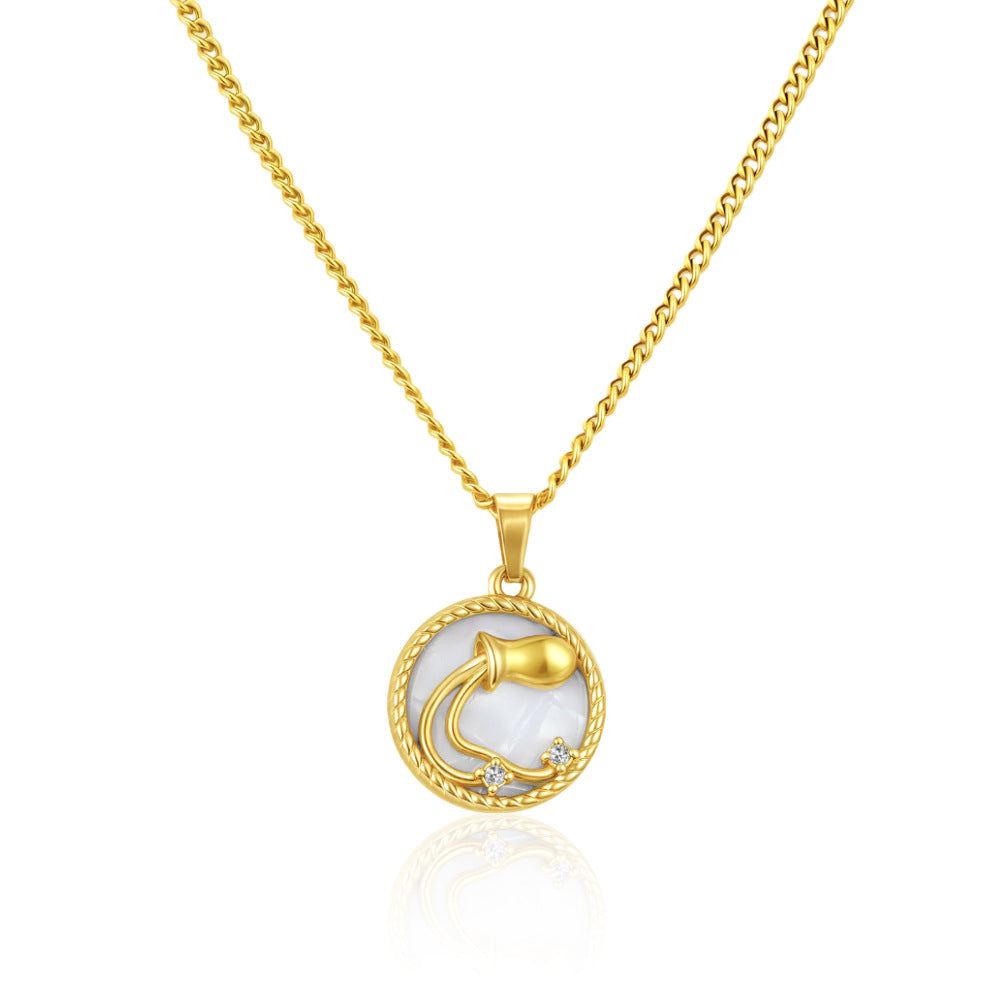 Wholesale Stainless Steel Zodiac Pendant Necklace Round PVD Electroplated Fashion Accessory for Everyday Wear