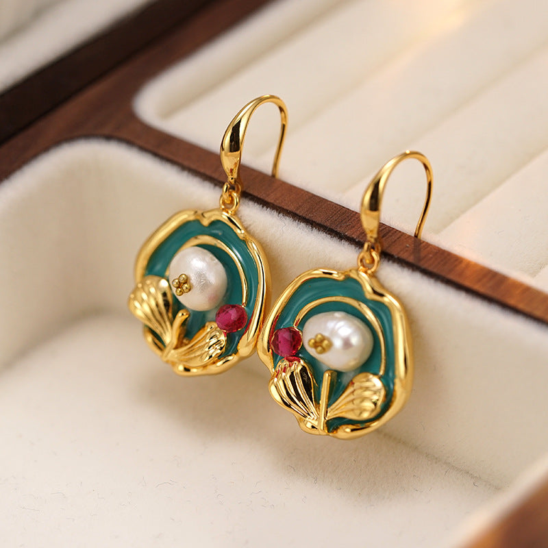 Wholesale Oil Drop Earrings Oil Painting Natural Pearl Earrings