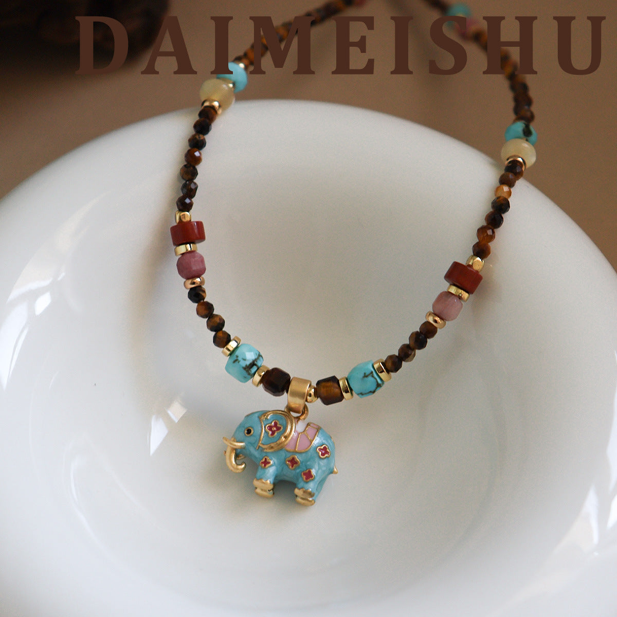 Wholesale Vintage Turquoise Pearl Elephant Choker Necklace