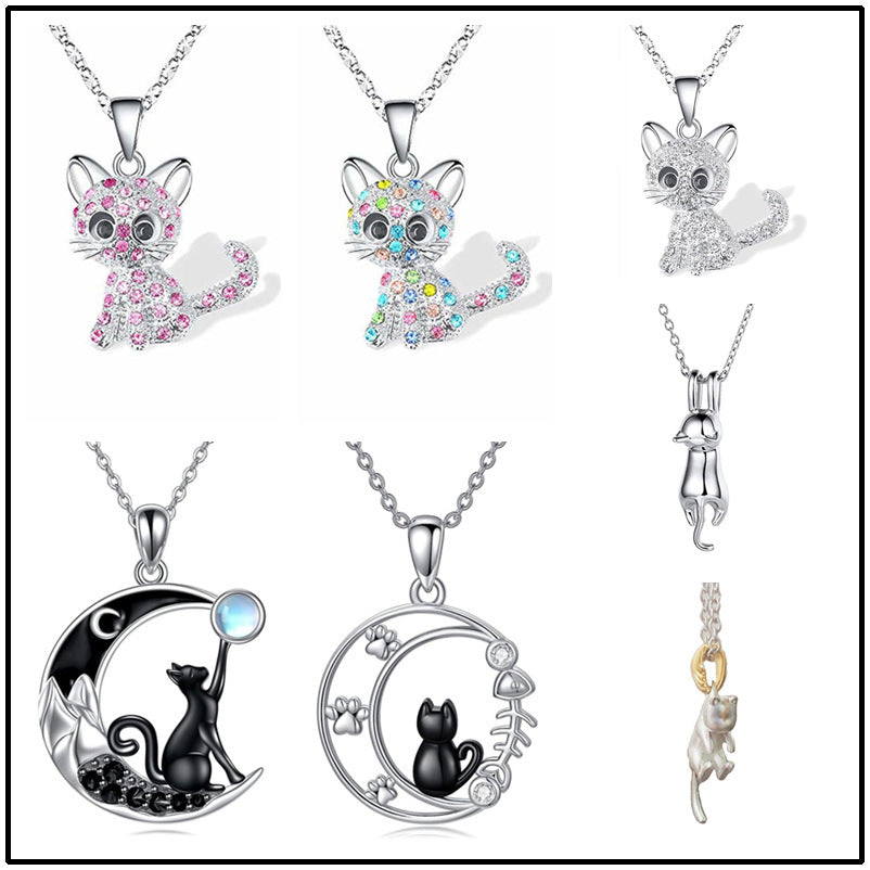 Wholesale  cute cat necklace diamond alloy necklace