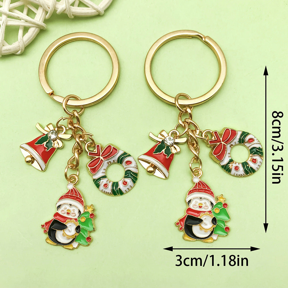 Wholesale Christmas oil drop alloy  snowman bell  keychain