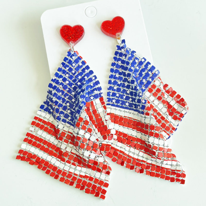 Wholesale  Independence Day earrings American flag  feather shiny leather  earrings