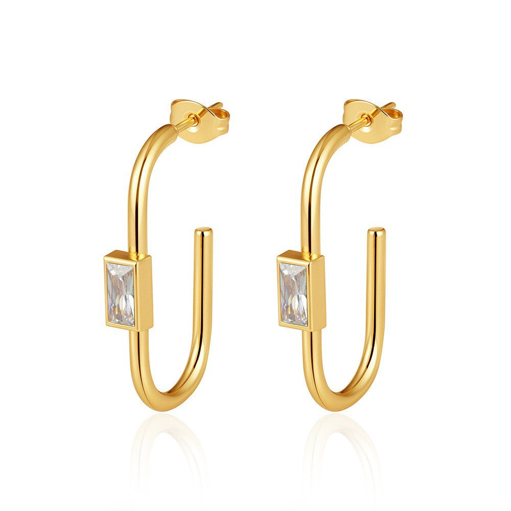 Wholesale Stainless Steel 18K Gold Plated CZ Earrings For Women Trendy U Shape Design Fashion Accessory For Boutique Resale