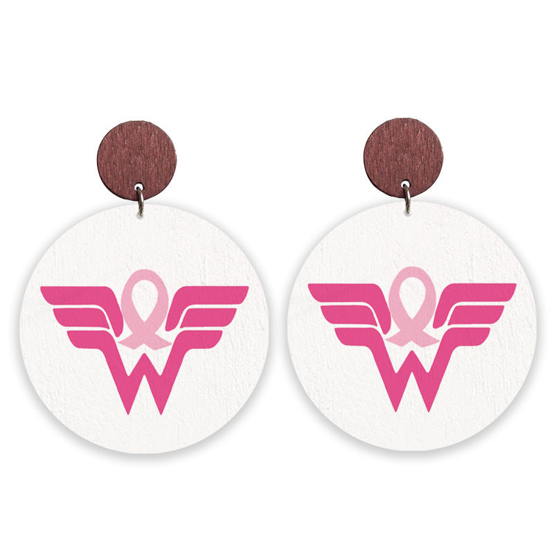 Wholesale 2pcs/pack Cancer Team Struggle Survivor Accessories  Wooden Pattern Earrings