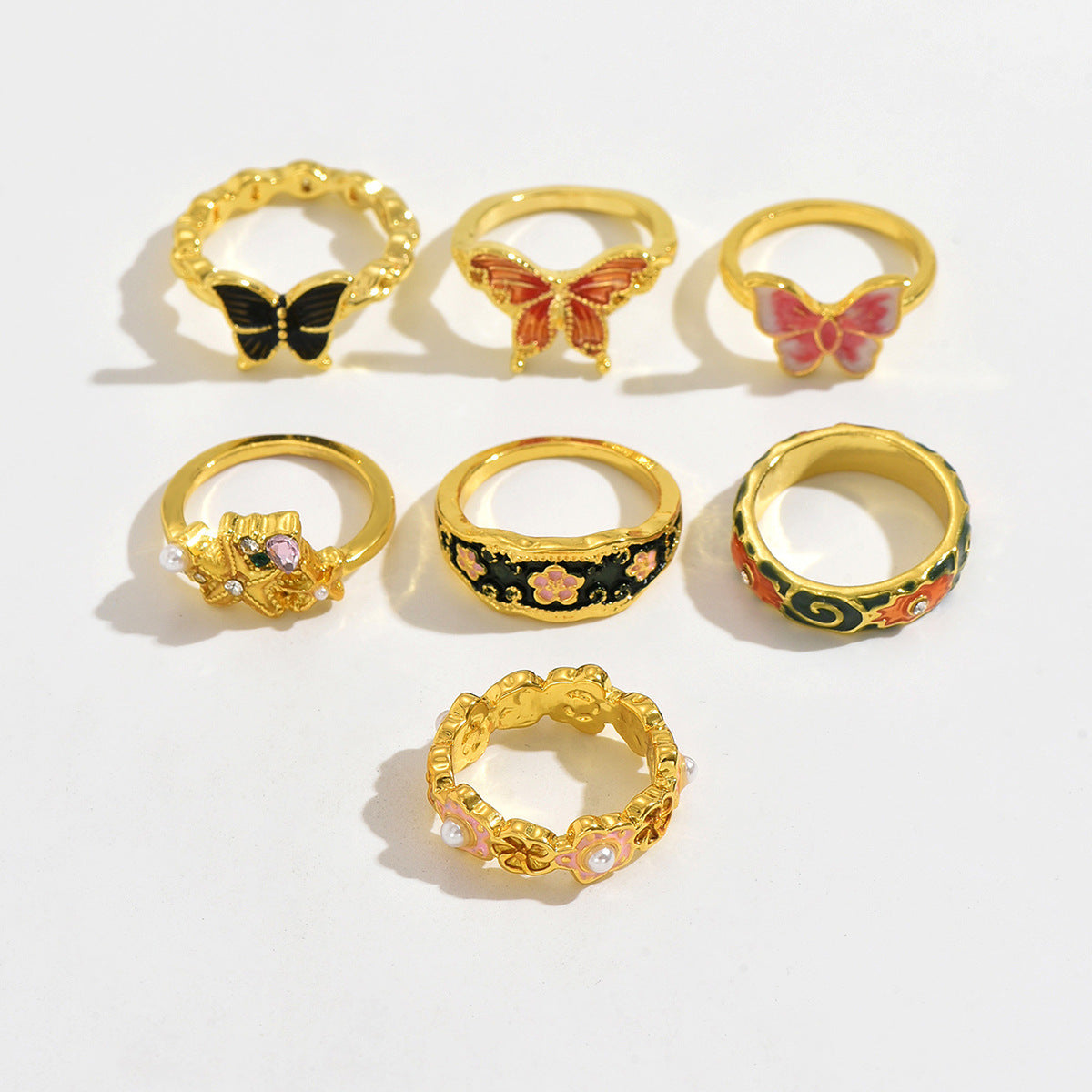 Wholesale Vintage Butterfly Flower Drip Oil Ring - Chic Jewelry Accessory for Everyday Wear