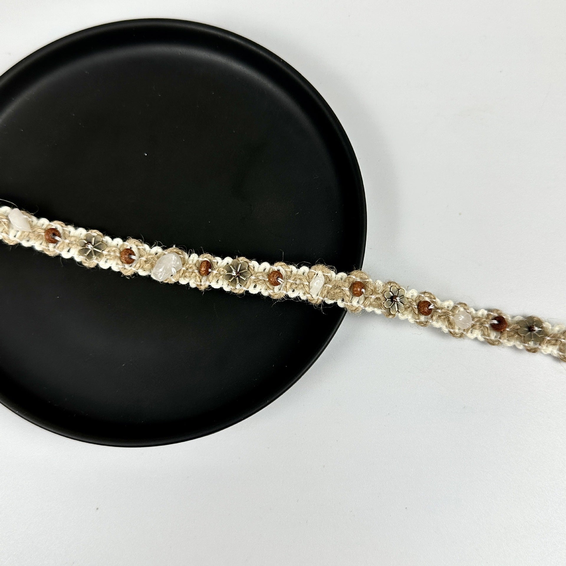 Wholesale Hemp rope straw wooden beads retro bohemian style short necklace