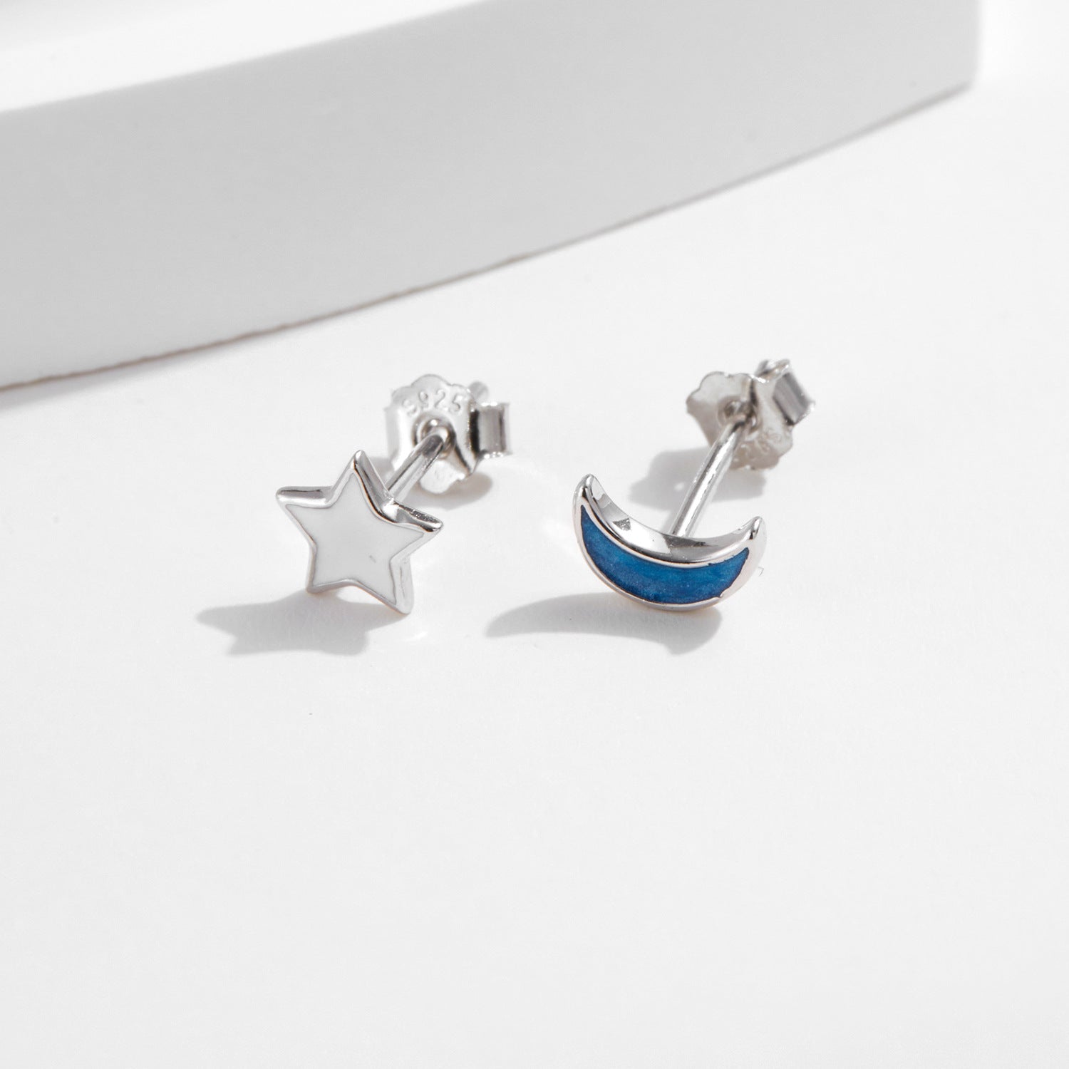 Wholesale s925 Silver Star Moon Asymmetric Earrings