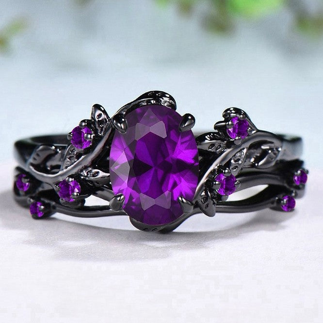 Wholesale Gun Black Gemstone Couple Rings,  Branch Cross Design,  Vintage Style,  Women' s Fashion Jewelry Gift,  Boutique Resale
