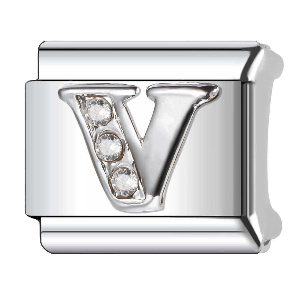 Wholesale Italian Charm Bracelet 9mm DIY Diamond English Letter   Creative Stainless Steel Composable Bracelet