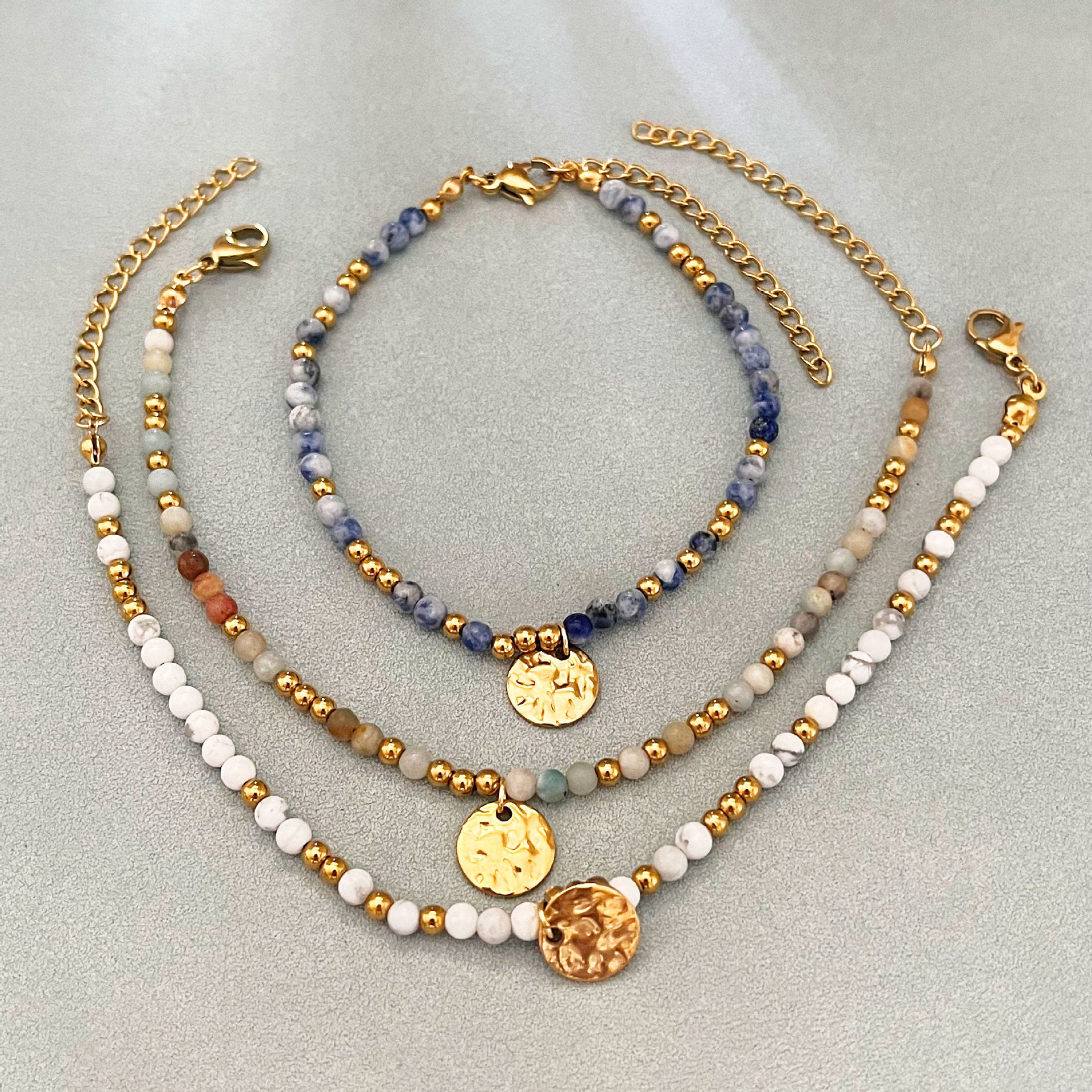 Wholesale Handmade Beaded Small Disc Colorful Natural Stone Bracelet