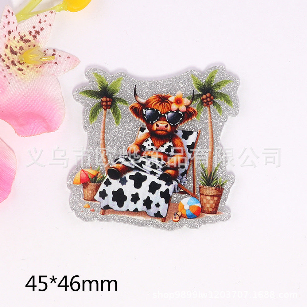 Wholesale 10pcs DIY Flatback cartoon cute calf pony Acrylic Flatback Badge Reels Retractable Keychain DIY Accessories