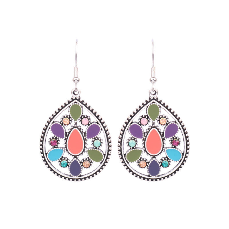 Wholesale Retro Ethnic Tassel Earrings Alloy Oil Drop Jewelry Accessory
