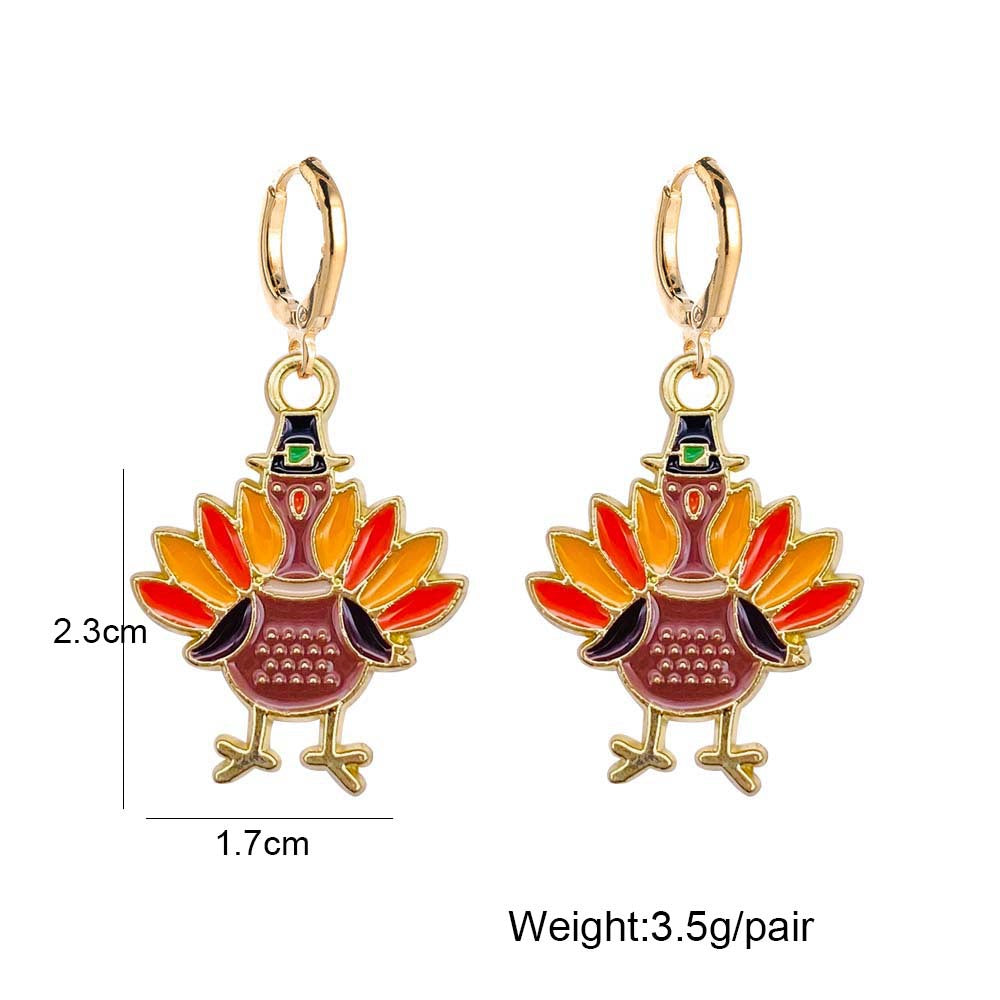 Wholesale Thanksgiving Turkey Truck Pumpkin Maple Leaf Alloy Oil Drop Earrings ACC-ES-ChenY049