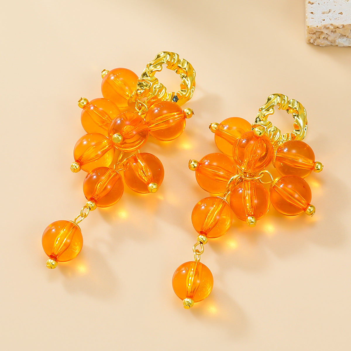 Wholesale multi-layered spherical resin braided floral alloy earrings ACC-ES-JL018