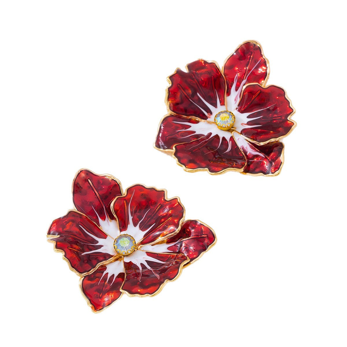 Wholesale Trendy Red Flower Stud Earrings Electroplated Alloy Party Jewelry Accessory For Women