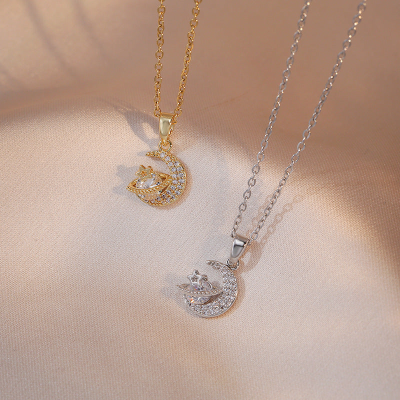 Wholesale Sweet Geometric Star Moon Zircon Pendant Necklace For Women Everyday Fashion Accessory For Boutique Resale