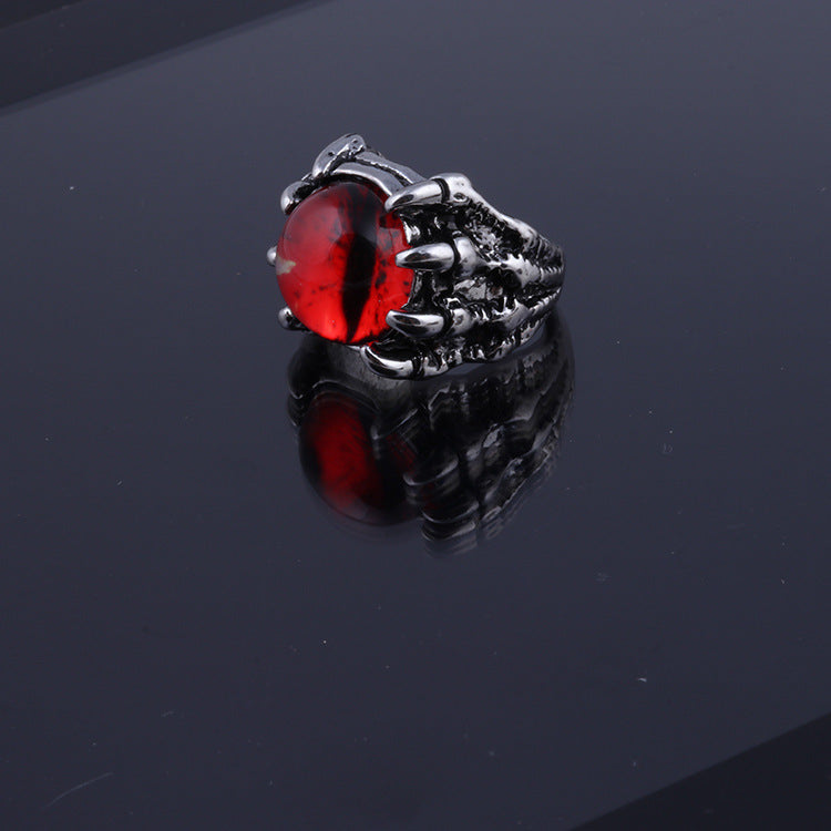Wholesale Retro Dragon Claw Eye Ring with Red Glasses Detail,  Alloy Punk Jewelry Accessory for Everyday Wear