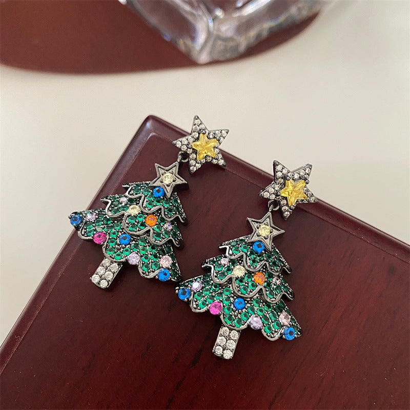 Wholesale Christmas Tree Earrings Small and Stylish Diamond Christmas Tree Earrings ACC-ES-YingHao006