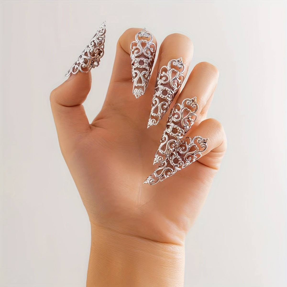 Wholesale Jewelry Hollow Pattern Cone-Shaped Nail Ring Set Metal Rings Dopamine Earrings for Women