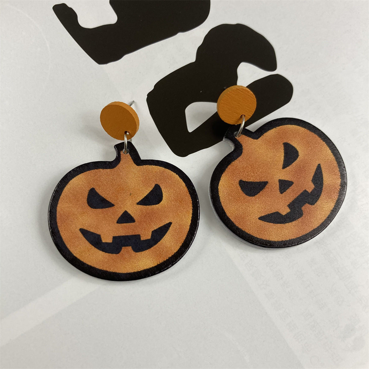Wholesale Halloween Pumpkin Skull Wood Earrings ACC-ES-FX070