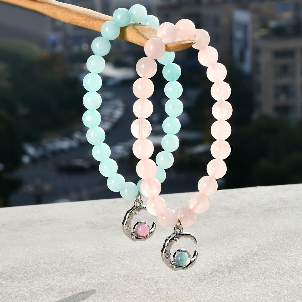 Wholesale Moon Pendant Crystal Beaded Bracelet,  Handmade Women' s Fashion Jewelry Accessory,  Everyday Wear Gift