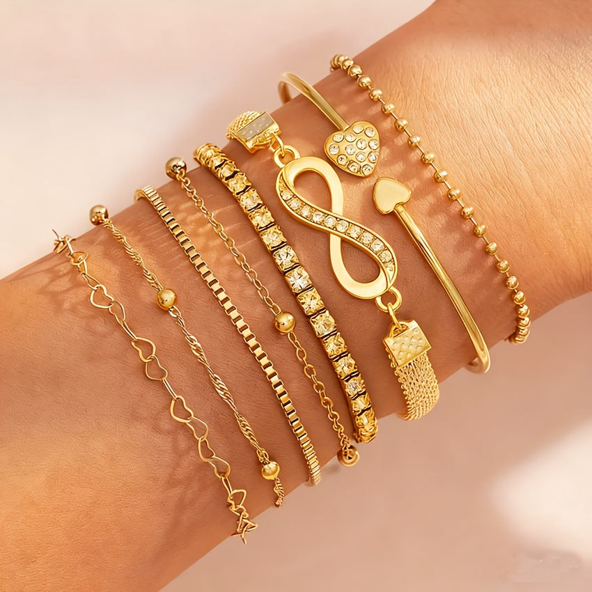 Wholesale Heart Shaped Open Stacking Bracelet Set Women Fashion Jewelry Accessory Gift