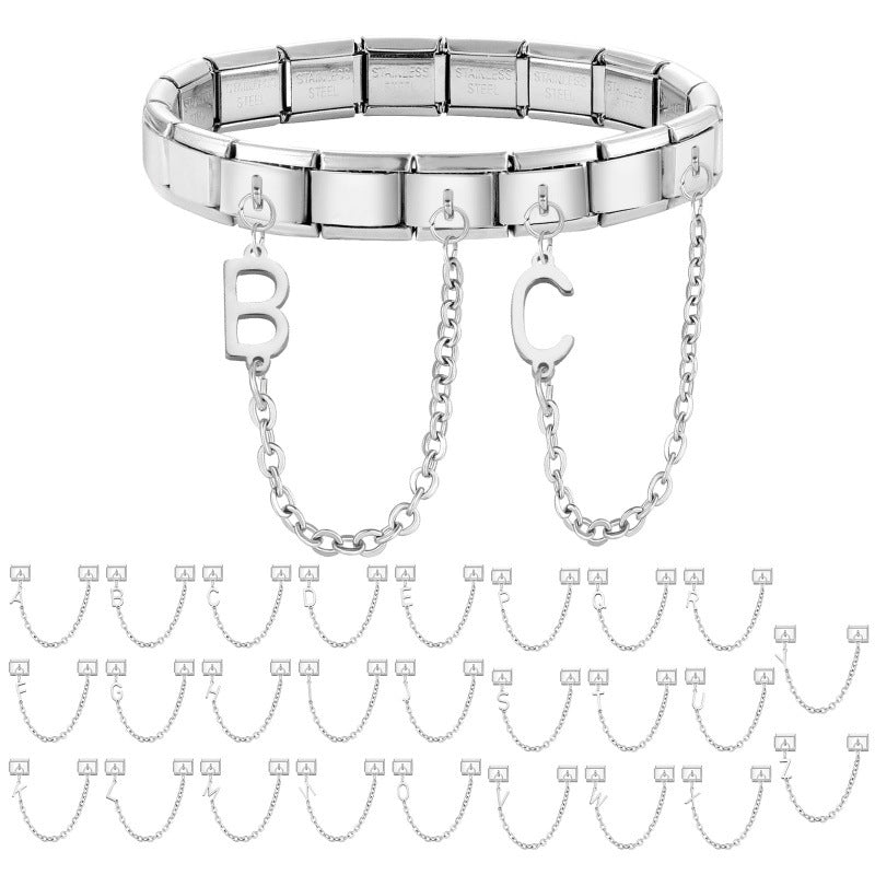 Wholesale Steel Color Letter Double Pendant DIY Fashion Italian Exquisite Creative Retro Module Bracelet Accessories Jewelry
