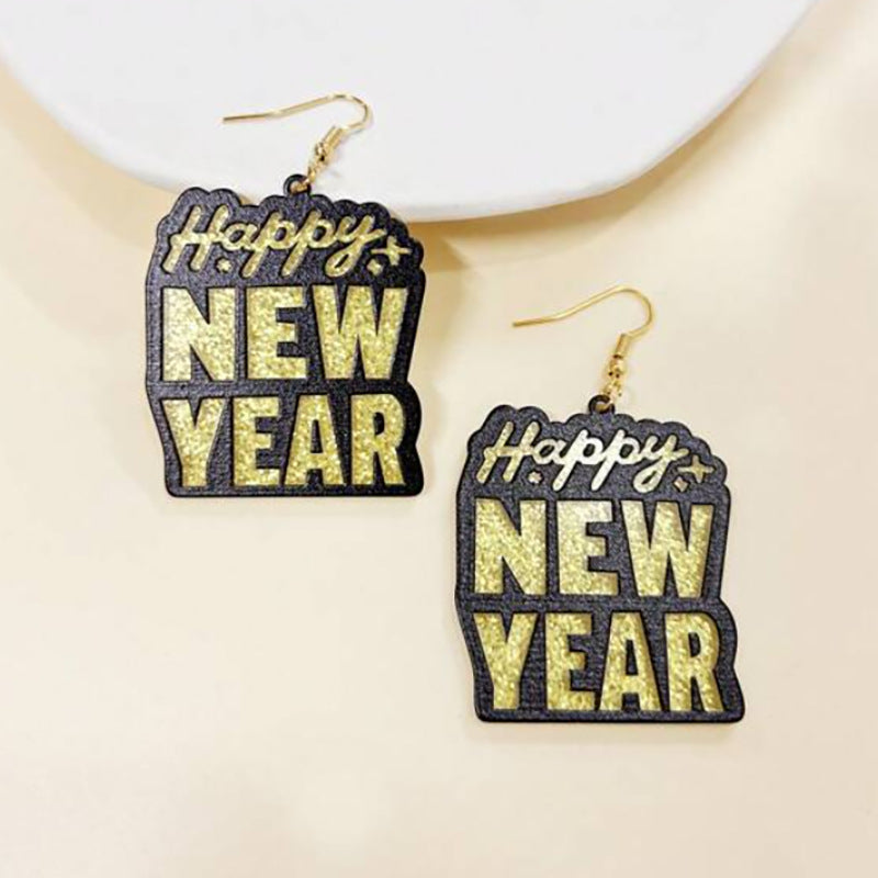 Wholesale fashion Happy New Year acrylic English letter sequined earrings
