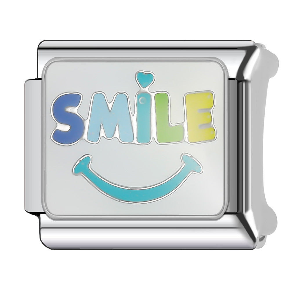 Wholesale Italian Charm Bracelet 9mm DIY Splicing English Series Cute Cartoon Stainless Steel Composable Bracelet