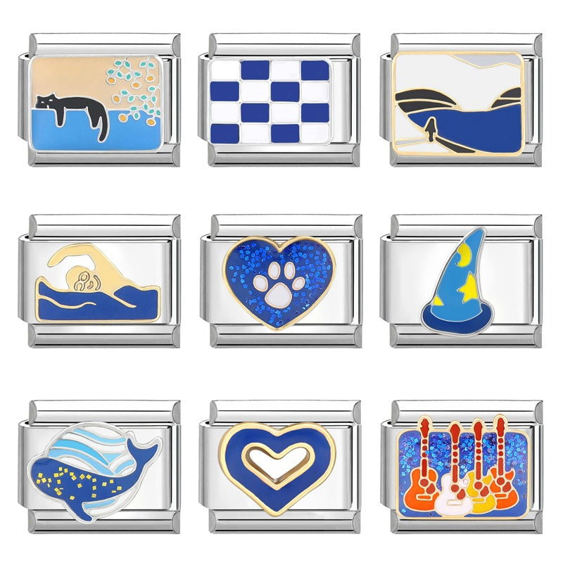 Wholesale Italian Charm Bracelet 9mm DIY Splicing Removable Titanium Steel Blue Series Composable Bracelet